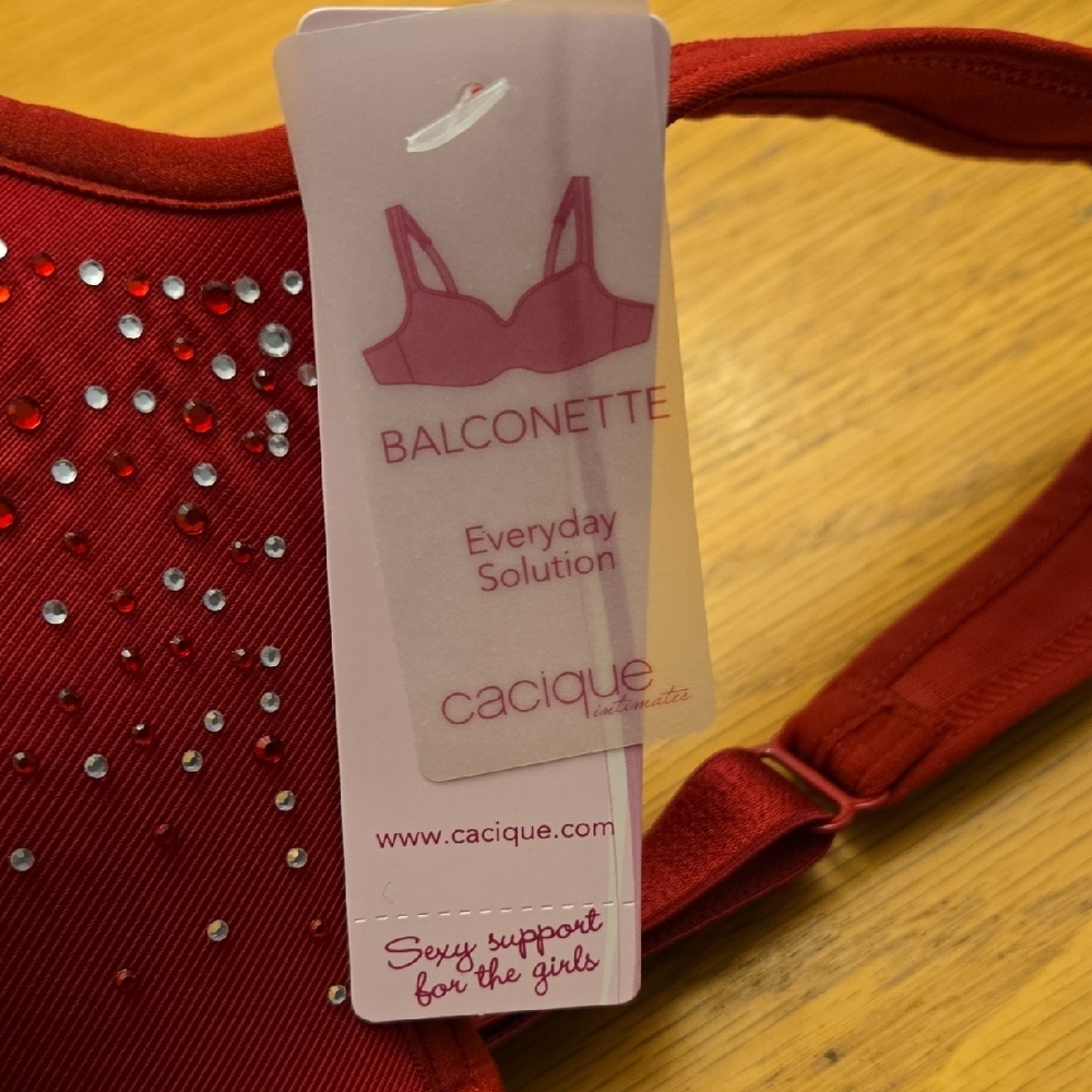 Cacique Deep Red Bra with Sparkling Accents - Picture 2 of 7